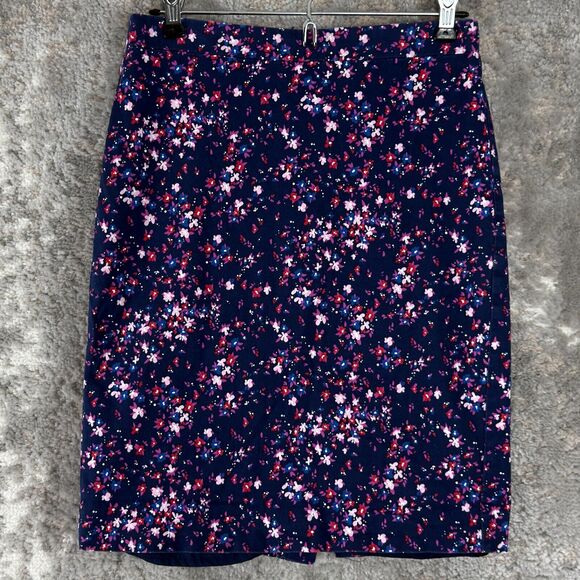 J Crew Size 2 Floral Print Knee Length Pencil Skirt Multi Colored Zip Casual - Picture 1 of 7